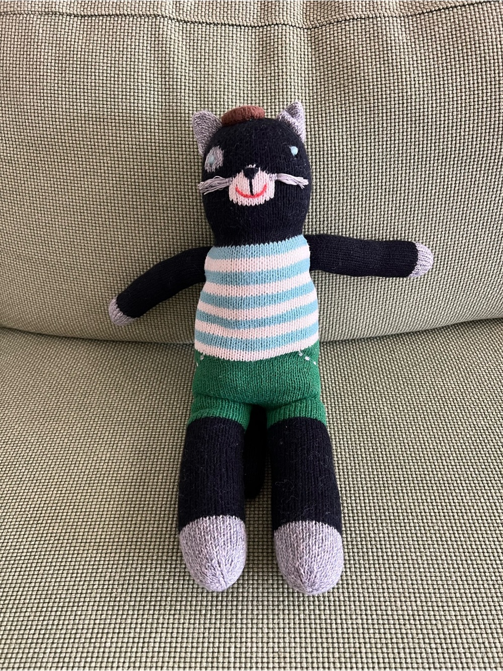 Blabla plush black cat doll- hand knit- great condition